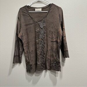 Nature art by Lynn Yank vintage artsy cotton Brown Floral Women's Top,fairy